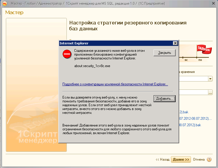 1cv8 security warning